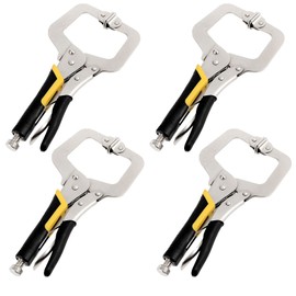 SEUNMUK 4 PCS 11 Inch C Clamp Locking Pliers with Swivel Pads, Heavy Duty Welding Clamps, Locking Clamp Pliers for Woodworking, Gripping and Welding, rubber handle protect