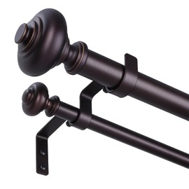Bronze Double Curtain Rods for Windows 72 to 144 inch, Farmhouse Vintage Decorative 1 Inch Adjustable Long Dual Curtain Rod, Heavy Duty Boho Rustic Double Drapery Pole with Brown Grain Finial