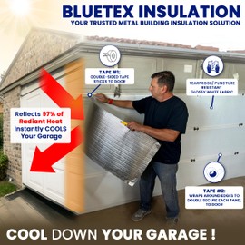 BlueTex Insulationㅤ White Reflective Foam Core Tearproof Single Garage Door Insulation Kit 10FT (Wide) x 8FT (HIGH) to Cool Your Garage. Complete DIY Installation Kit (Also Fits 10x7 Door)