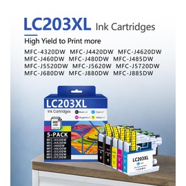 LOVPAIN LC203XL Ink Cartridges High Yield 5-Pack 2BK/C/M/Y Replacement for Brother LC203 XL LC201 LC203BK Ink MFC-J480DW MFC-J485DW MFC-J460DW MFC-J4620DW MFC-J4420DW Printer