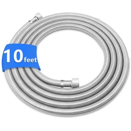 10FT Stainless Steel Braided Water Supply Line for Dishwasher and Faucet,Brass 3/8 Inch Compression x 3/8 Inch Compression Connections,Food Grade PEX Inner Tube Water Hose