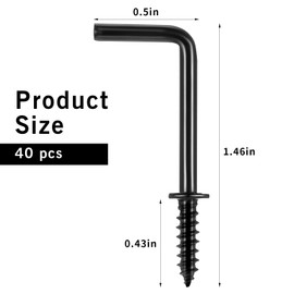Teaaha 40 Pack L Hooks 1 Inch Small Black Wall Hooks Vintage L Shape Screw in Hooks, 7 Shape Right Angle Medal Hanging Square Bend Hooks for Jewelry and Home Organization