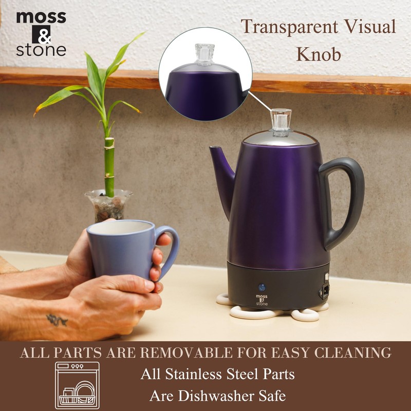 Moss & Stone 10 Cup Purpale Percolator Coffee Pot Electric,