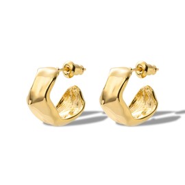 Chunky Earrings for Women 18k Gold Silver Hoop Stud Hypoallergenic Huggie Statement Womens Earrings Cute Dainty Statement Western Cuff Everyday Simple Jewelry (Gold)