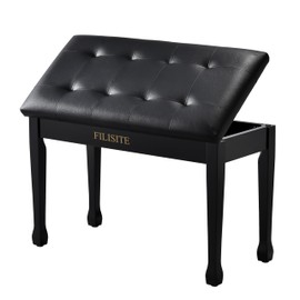 FILISITE Duet Piano Bench with Storage, Wooden Piano Stool with Waterproof Padded Cushion, Bench Seat for Vanity, Living Room, Bedroom (Black)