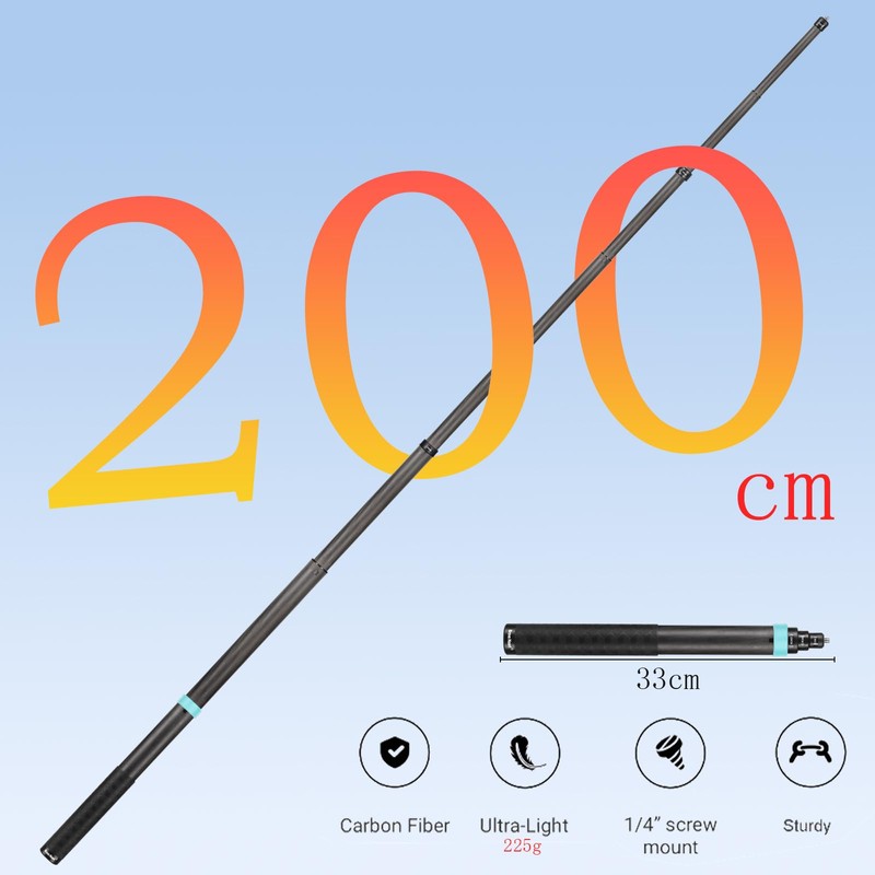 2m Carbon Fiber Invisible Selfie Stick for Insta360 X4, X3,