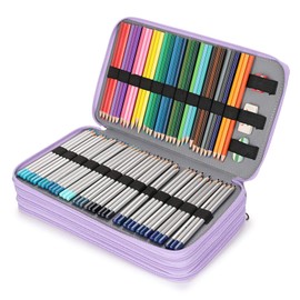 SUMTree 300 Pockets Pencil Case Colored Pencils PU Leather Pencil Case Large Capacity for Amateur or Draftsman, Purple, pencil case
