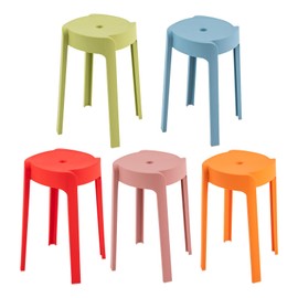 LyeXD 5 Pcs Round Plastic Stack Stools, 18 Inch Portable Stackable Chairs Backless Bar Stools for Kids, Colorful Plastic Classroom Stools Nesting Decorative Stool for Home,Office,School (Colorful)