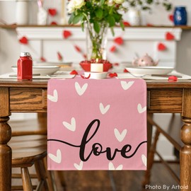 Artoid Mode Pink Love Valentine's Day Table Runner, Seasonal Kitchen Dining Table Decoration for Indoor Home Party 13x90 Inch