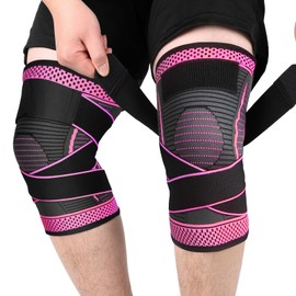 Ruilaibao Plus Size Knee Compression Sleeve for Women and Men Adjustable Plus Size Knee Braces for Knee Pain, Arthritis,Tendinitis, Meniscus Tear, Sport Knee Support 2 Pack (Rose red, XXXXX-Large)