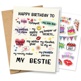 FALIMITLESS Funny Birthday Card for Women Sister, Happy Bday Gifts for Bestie, Best Friend Birthday Card, Happy Greeting Card for Friendship, Niece, Womens (Birthday Bestie)