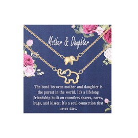 Ascona Mother Daughter Necklace Set for 2, Gold Mom Daughter Elephant Matching Pendant Chain, Mommy and Me Jewelry Mother's Day Christmas Gifts Valentines Day Gifts for Her