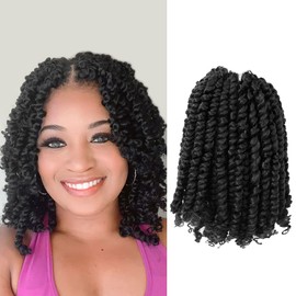 WUDAS Short Passion Twist Hair 10 Inch Pre-twisted Passion Twists Crochet Hair Natural Black Pre-looped Synthetic Crochet Braids (7 Packs,1B)