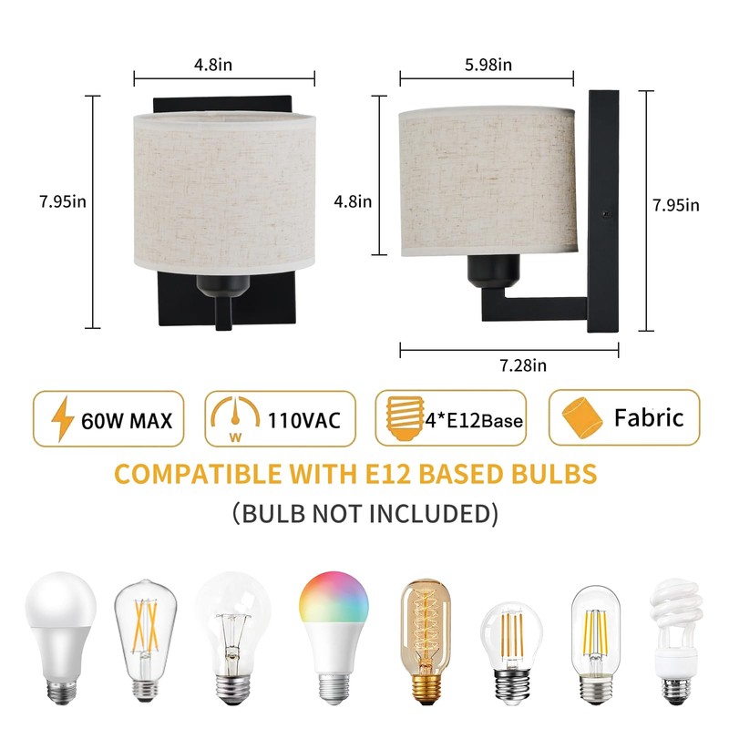 Modern Black Wall Sconces, Hardwired Sconce Wall Lighting Industrial Wall