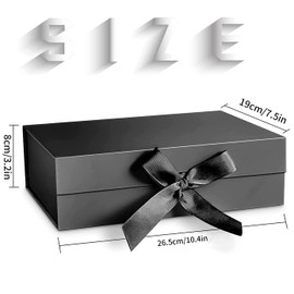 Gift Box with Bow, Gift Box with Lid, Gift Box with Magnetic Lid and Bow for Weddings, Christmas, Birthdays, Anniversaries, Gift Packaging Box (Black)