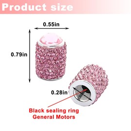 LKAHG Bling Car Tire Valve Stem Caps, 4PCS Crystal Rhinestones Vehicle Wheel Tire Valve Caps, Dustproof Shinny Auto Tire Valve Stem Cap Covers, Universal for Trucks, Bikes, Motorcycles (Pink)