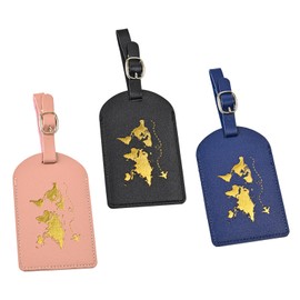 3 Pcs Luggage Tags,Leather Luggage Tags for Suitcases,Adjustable Waterproof Suitcase Tag Set,Leather Travel Tags for Luggage,for Preventing Loss of Bags and Suitcases(Black,Pink,Dark Blue)