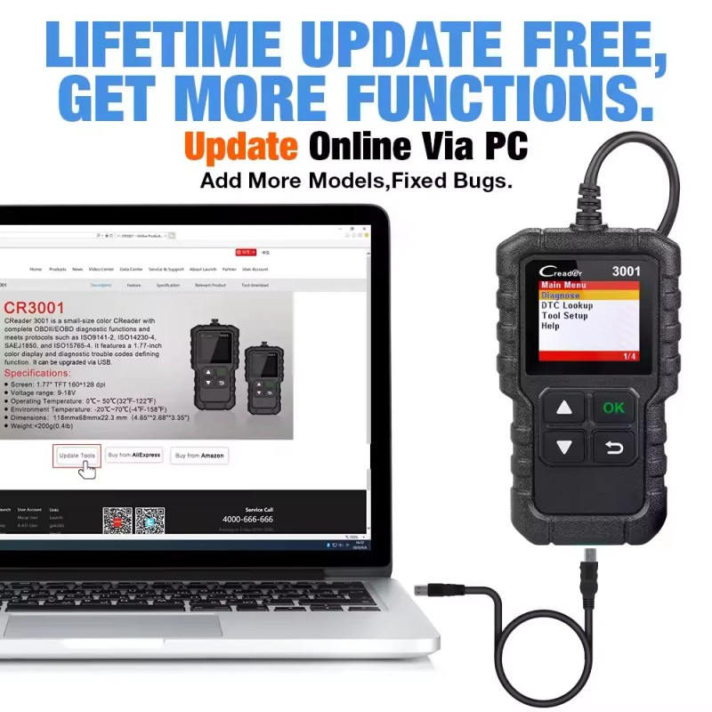 LAUNCH CR3001 OBD2 Car Code Creader Elite Engine Fault Mode