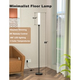 Floor Lamps for Living Room, Upgrade Moder Floor Lamp with Remote Control, Full Range Dimming Minimalist Standing Lamp Perfect for Living Room, Bedrooms and Office (Black)