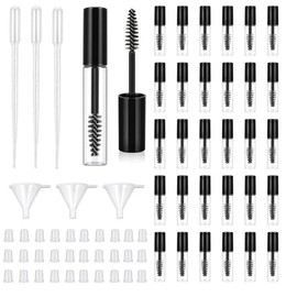 30 tubos vacíos para rímel con aplicadores, frascos de rímel negros de 3 ml con insertos de goma, embudos y goteros para sérum de crecimiento de pestañas casero, tamaño viaje Cosm