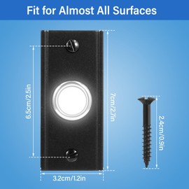 Heavy Duty Metal Lighted Doorbell Push Button, 2.7inch Black Rectangle LED Door Bell Switch Home Wall Mounted Buttons Wired Opener Universal Hardware Garage Front Doors, White Light