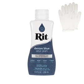 Rit Dye – Liquid Fabric Dye for Crafting, Clothing, and Décor – 8 oz. Bottle – Denim Blue (Gloves Included)