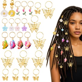 24PCS Hair Jewelry Butterfly Clips Dreadlock Accessories, Hair Charms for Braids Butterfly, Flower Braid Clips Colorful Butterflies Pendant Charms for Women