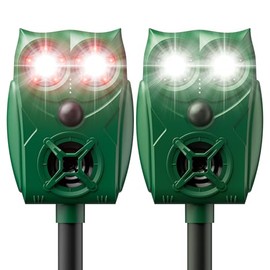 Solar Ultrasonic Animal Repellent with Motion Sensor - Waterproof Deer Repellent Device with LED Lights for Yard, Effective Against Deer, Coyotes, Raccoons & Cats (2, Green)