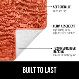 GORILLA GRIP Bathroom Rug Sets, Soft Chenille 2 Piece Area Rugs Set, Toilet Base Mat and 30x20 Carpet, Absorbent Microfiber Washable Mats Dry Quickly, Home Décor and Bath Room Accessories, Coral