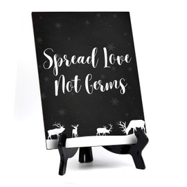 Spread Love Not Germs Sign with Easel, Reindeer Design 6 x 8" (Black)