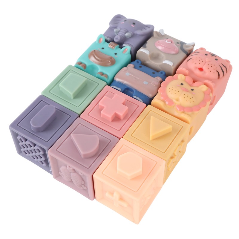 12PCS Children Silicone Building Blocks Soft DIY Educational Chewable Animals