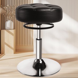 Adjustable Ottoman Vanity Stools - 360° Swivel Height Adjustable，Comfortable Faux Leather，Rubber Protective Floor Makeup Stool For Bathroom Vanity，Bedroom，Living Room，Entryway，Offices (Black-PU)