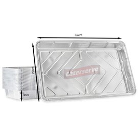 Aluminium Foil Trays Containers for Baking Cooking Freezing and Storing Tray Size 32cm x 20cm x 3.3cm (10 Pack)