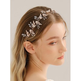 Denifery Bride Wedding Hair Vine Headband Leaf Pearl Gold Bridal Hair Accessories Rhinestone Headband Wedding Hair Accessories Brides Headpiece Jewelry for Women Girls
