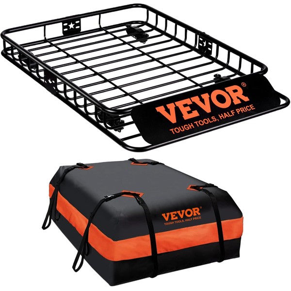 VEVOR Roof Rack Cargo Basket, 51" x 36" x 5" Rooftop Cargo Carrier w/ 15 Cu Ft Waterproof Cargo Bag, 200 LBS Capacity Universal Rack Carrier for SUV, Truck