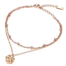 Kim Johanson Stainless Steel Rose Gold Rose Anklet For Women incl. Gift Pouch