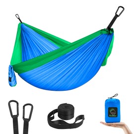 GRASSMAN Kids Hammock-Small Camping hammocks, Portable Camping Gear for Child Indoor/Outdoor use, with Tree Straps & Carabiners Blue & Green