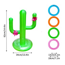 HAICN 14Pcs Cactus Ring Toss Game Set 2 Inflatable Cactus 12 Rings Water Pool Inflatable Toy Cacti Summer Toys for Hawaii Party Swimming Party Supplies