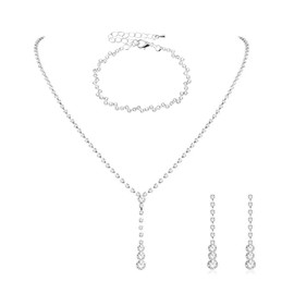 Wedding Jewelry Sets for Women Bridal Jewelry Set for Wedding Sparkling Crystal Silver Necklace Earrings Bracelet Set Wedding Costume Accessories