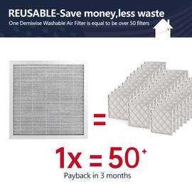 Demiwise 14x14x1 Electrostatic Air Filter, 8 Stage Washable Aluminum AC/HVAC Furnace Filter, Reusable Permanent Air Filter, Lasts a Lifetime, Easy to Install, Healthier Home/Office Environment