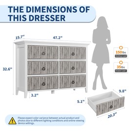 GarveeHome 6 Drawer Dresser for Bedroom，Waveform Fluted Chest with Large Drawer, Wooden Chest of Storage Cabinet, Fluted Dressers for Bedroom Living Room Hallway Closet, Anti-Tipping