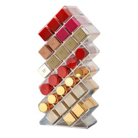 AstraLoom Lipstick Organizer, 28 Slots Acrylic Lipstick Holder, Stackable Lip Gloss Organizer, Fish-Shaped Tower for Cosmetic Storage, Ideal for Bathroom, Vanity, and Countertop Display
