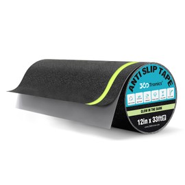 360Tronics Wide Anti Slip Tape with Glow-in-the-Dark Stripe, Waterproof Non Skid Tape for Stairs Steps, High Traction Safety Non Slip Strip Adhesive Grip Tape for Outdoor and Indoor, 12 Inch x 33 Feet