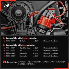 A-Premium Ignition Distributor with Cap and Rotor Compatible with Jeep Wrangler 1994-1995/1977, Cherokee 1994-1997, TJ 1997 & Dodge Dakota 1997, 2.5L