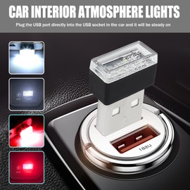 4 PCS USB LED Car Interior Atmosphere Lamp, Portable Mini Auto LED Decor Night Light, Plug-in USB Interface Ambient Lighting Kit, Universal Car Interior Accessories