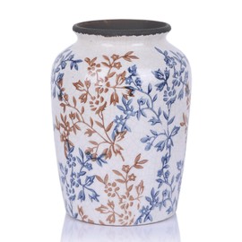 Vintage Blue Chinoiserie Ceramic Flower Vase Unique – Retro Ice-Cracked Vintage Vase for Home Decor, Living Room, Bookshelf, Kitchen, Rustic Table Centerpiece, Anthropologie Decor, 7.7″ (Blue)