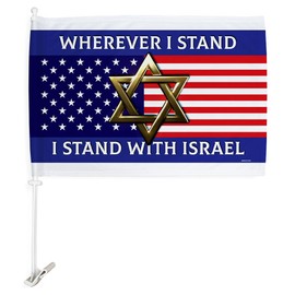 I Stand with Israel Decorations American Flags for Car Bandera de Israeli para Carros Mount Vintage Bracket Clip Sign Truck 12" x 18" Tapestry Outdoor Vehicle Accessories Jewish Gifts Made in USA