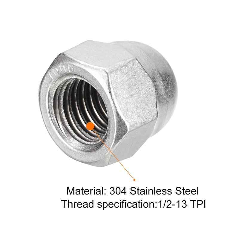 uxcell 1/2-13 Acorn Cap Nuts,25pcs - 304 Stainless Steel Hardware