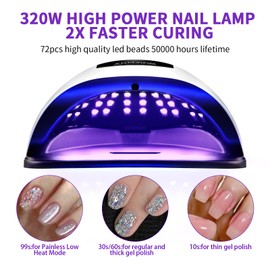 UV Gel Nail Lamp 320w Led Nail Lamp,4 Timer Settings, Professional Gel Curing Lamp Gel Polish Light,with 72pcs Lamp Beads,for Home Salon Nail Art Tools.（White）