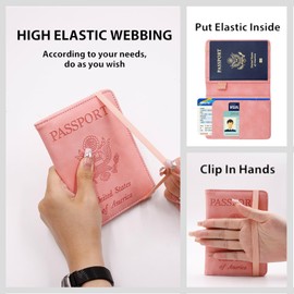 Melsbrinna Premium Leather Passport Holder Covers Case, Waterproof Rfid Blocking Travel Wallet Passport Holder with Pen Holder, Cute Passport Book for Women/Men, Pink, Travel